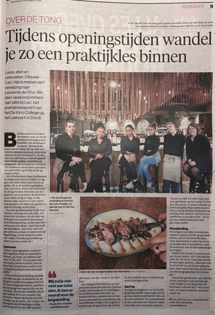 AD-recensent vol lof over restaurant LEO